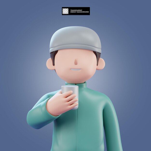 3d hombre sin rostro figura de dibujos animados iftar ramadan ilustración islámica