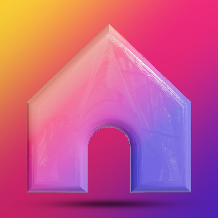 PSD 3d-home-ui-symbol für die instagram-schnittstelle im glänzenden gradient-stil