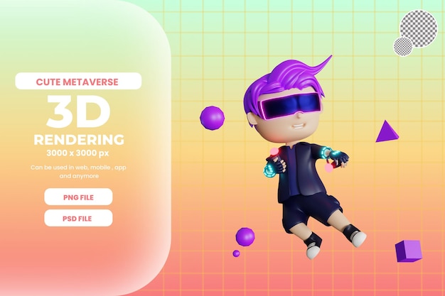 3d homem bonito com vr metaverse ilustração psd premium