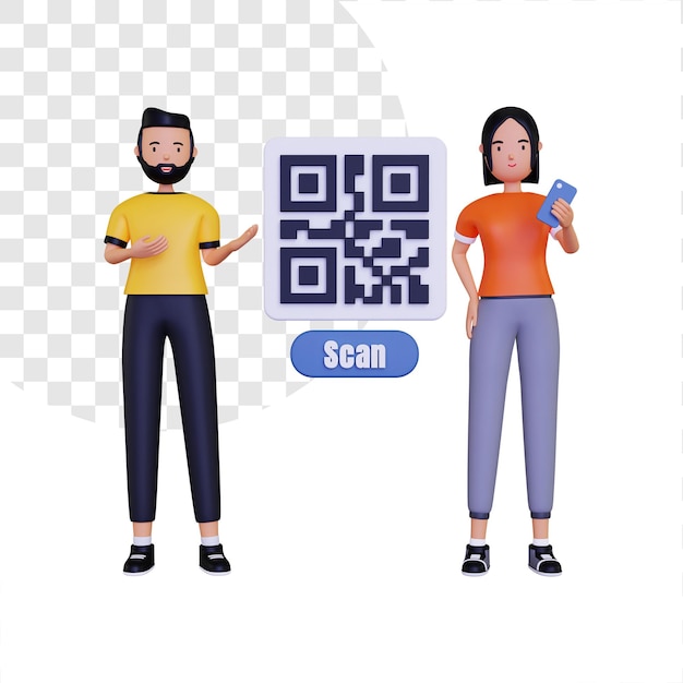 3D homem e mulher mostram códigos de barras
