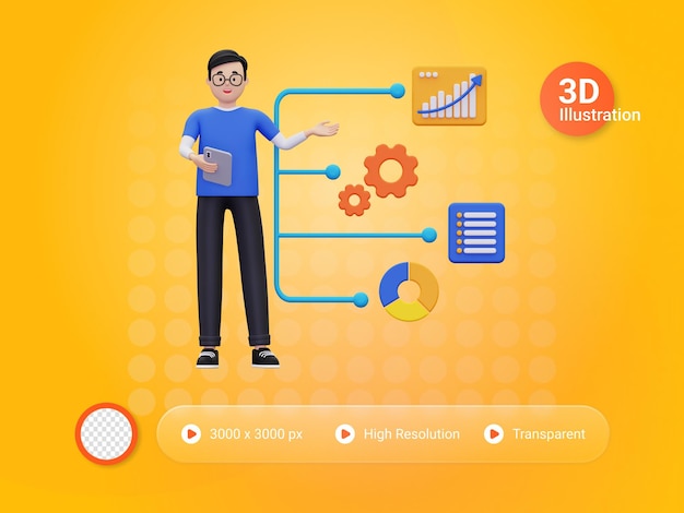 3d homem fazendo ilustração de análise de negócios