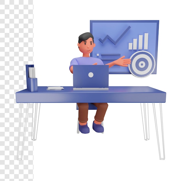 3d, homme affaires, expliquer, objectif commercial