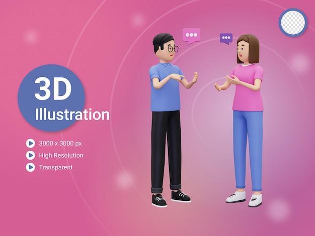 3d un homme et une femme discutaient de quelque chose d'illustration