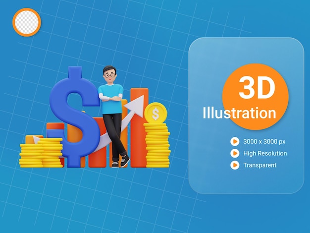 PSD 3d, homme, projection, investissement financier, croissance, illustration