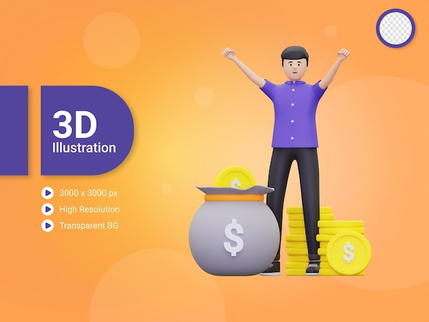 3d, homme, sauver, argent, illustration