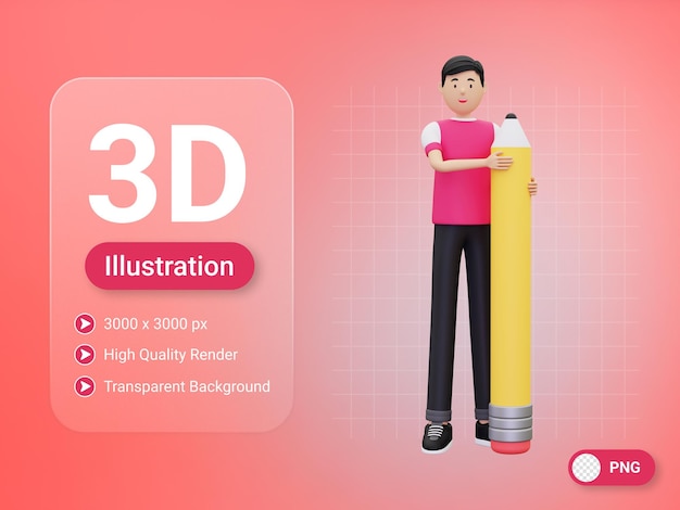 3d Homme Tenant Un Crayon