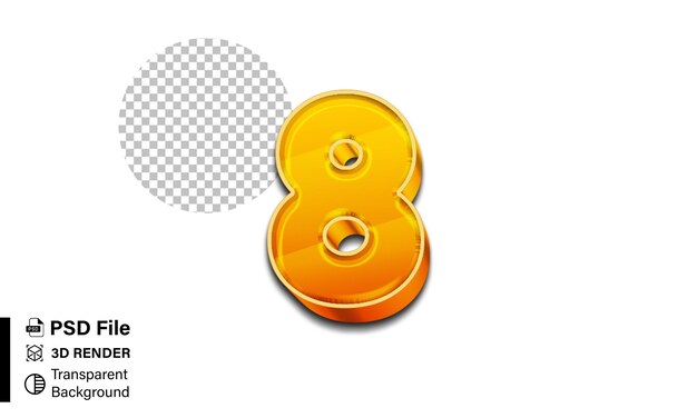 3d Huit Numéro 8 Gradient orange vif isolé sur fond transparent