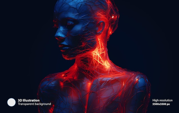 PSD 3d_human_transparent_neon_glowing_skin_with_red_heart and eyes_nft_robot_android_blockchain_neon