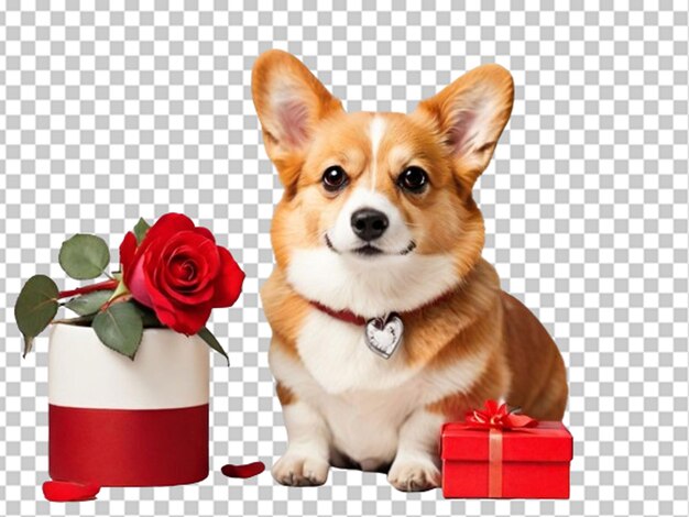 PSD 3d-hund mit geschenkkiste