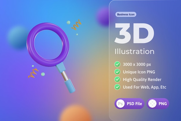 PSD 3d icon business, lupa