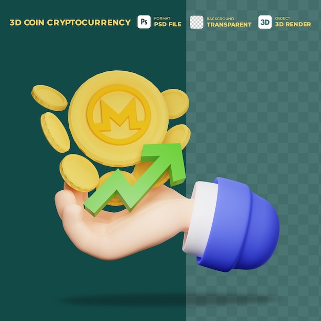 3D ICON CARTOON HAND HOLD CRYPTO CURRENCY MONERO PIÈCES AVEC REVENU AUGMENTE