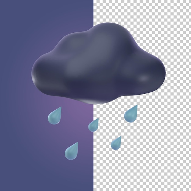 PSD 3d icon cloud rain psd cor editável