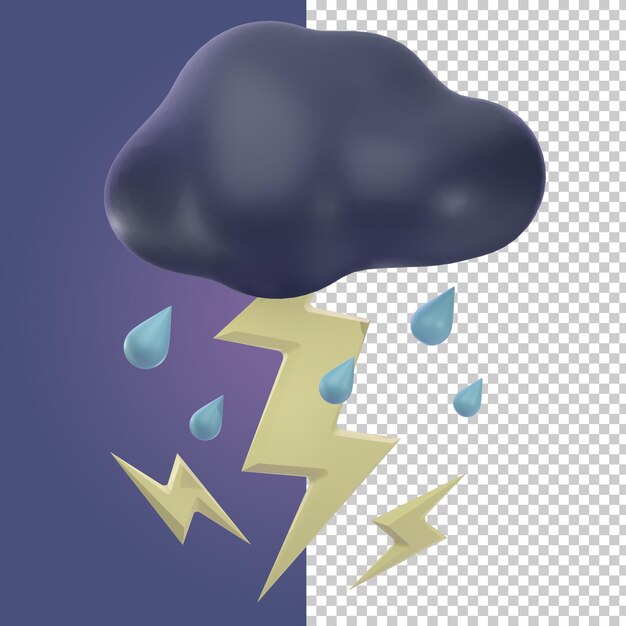 PSD 3d icon cloud rain storm psd cor editável