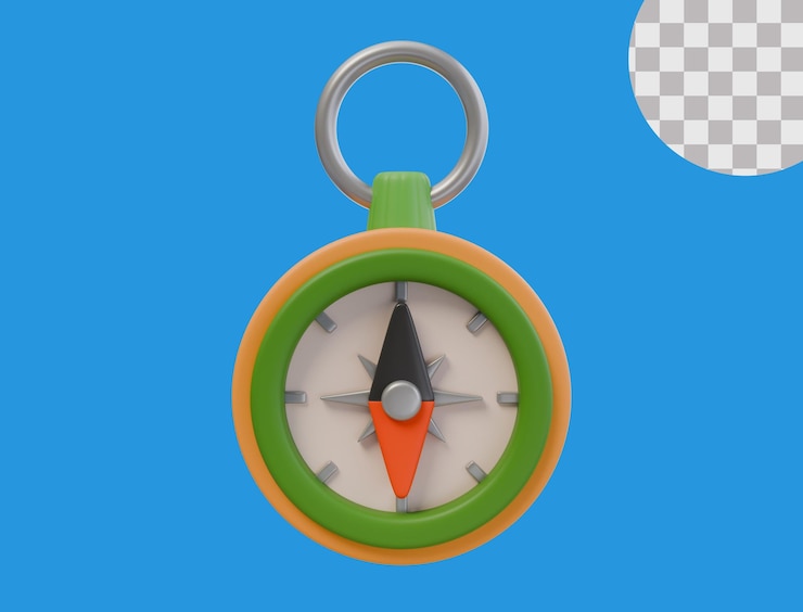 PSD 3d icon compass strumento di orientamento per il campeggio strumento di escursione strumento di illustrazione 3d per web o app