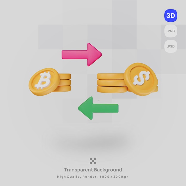 PSD 3d-icon-darstellung rendern kryptowährungsaustausch mit transparentem hintergrund