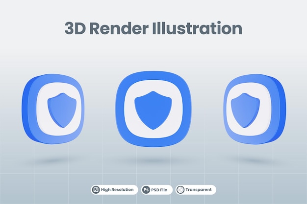 3d-icon-darstellung schild schützen isoliert