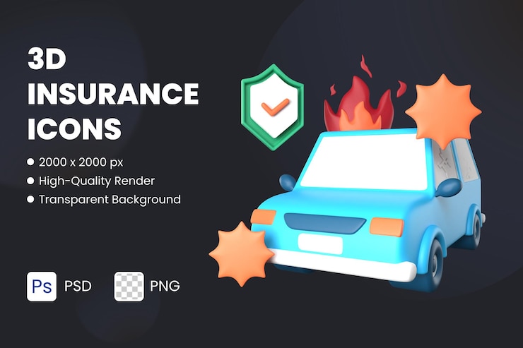 PSD 3d icon illustration accident car vehicle fire