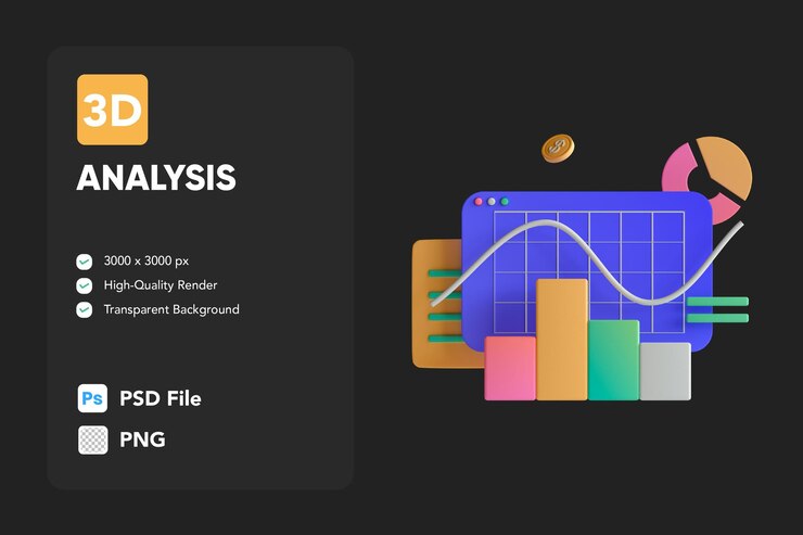 PSD 3d icon illustration data analysis chart graph