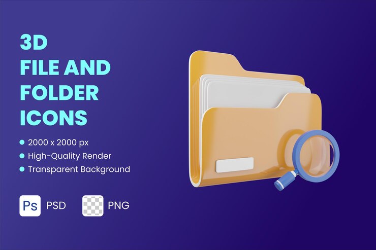 PSD 3d icon illustration folder search