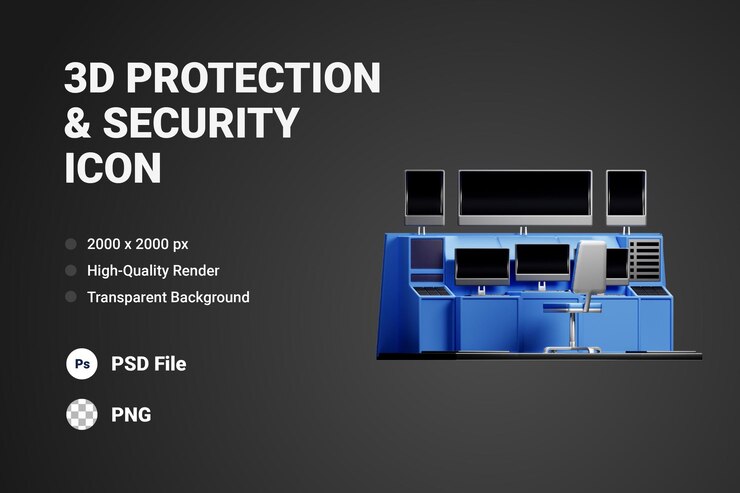 PSD 3d icon illustration insurance control room