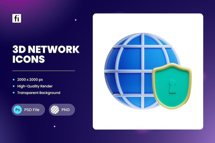 PSD 3d icon illustration network security