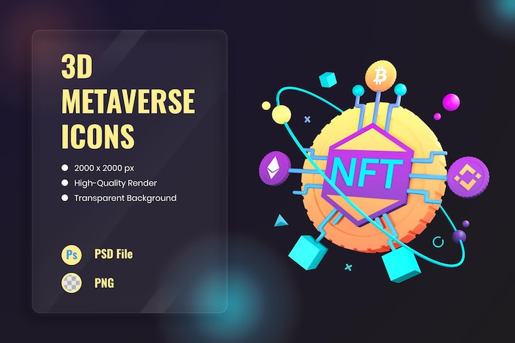 PSD 3d icon illustration nft technology