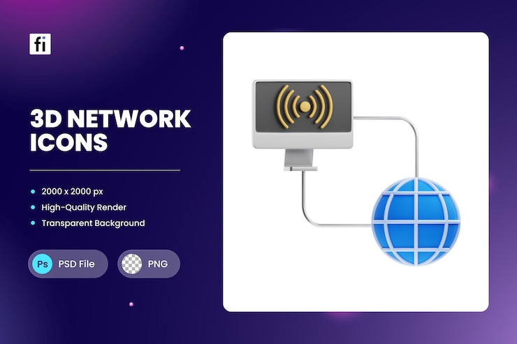 PSD 3d icon illustration ping network