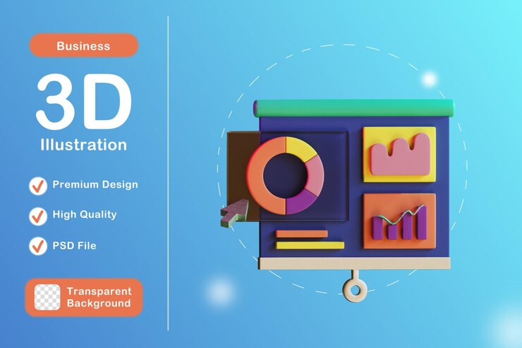PSD 3d icon illustration presentation for business with transparent background