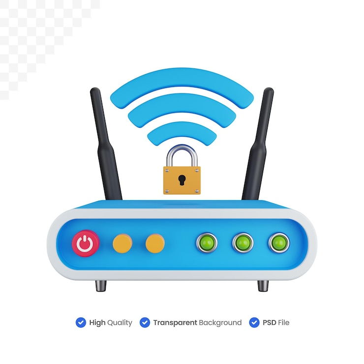 PSD 3d icon illustration wifi router with locked network