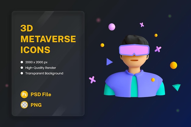 3D-Icon-Illustrationen Avatar Männlich VR-Brille Metaverse-Technologie
