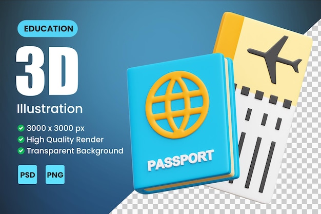 3D-Icon-Illustrationen für den Reisepass