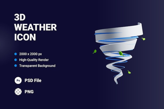 PSD 3d-icon-illustrationen hurrikan-wetter tornado