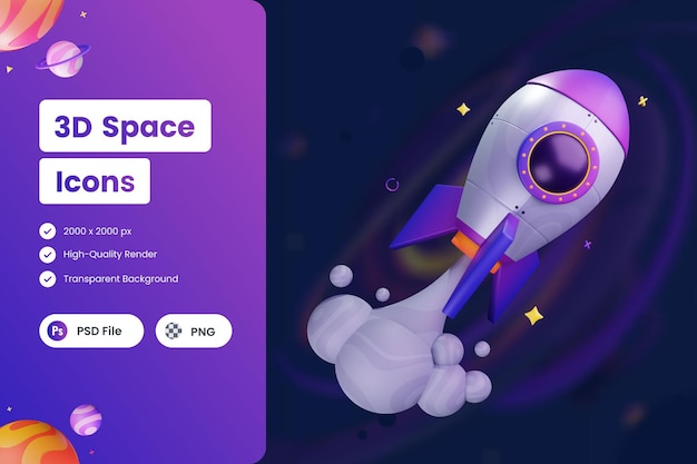 3D Icon Illustrations Rocket Launch Technology