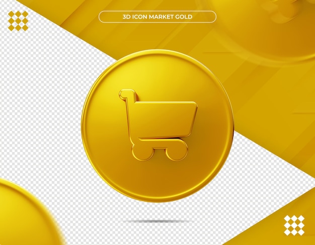 3d icon market renderização de ouro