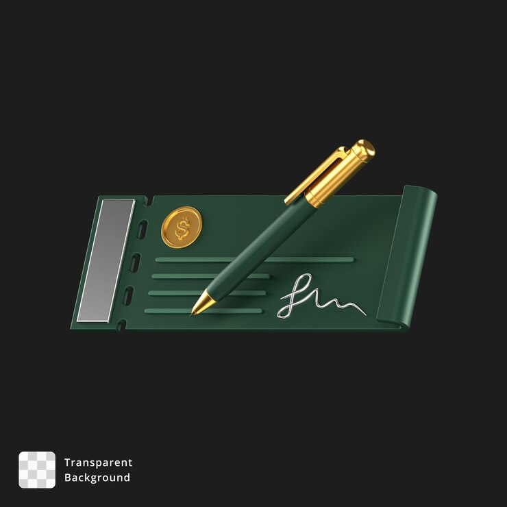 PSD 3d icon of a green bank cheque