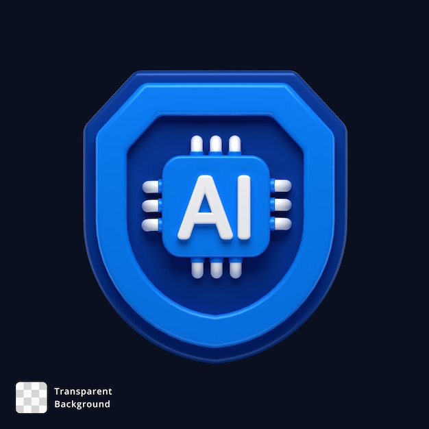 3d icon of a shield with a ai chip attached on it
