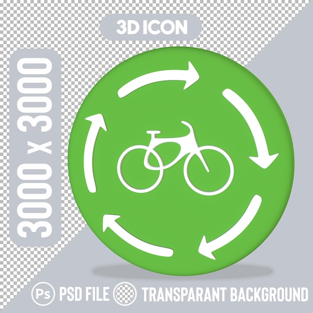 3D icon of a bicycle within circular arrows promoting recycling and environmental friendliness