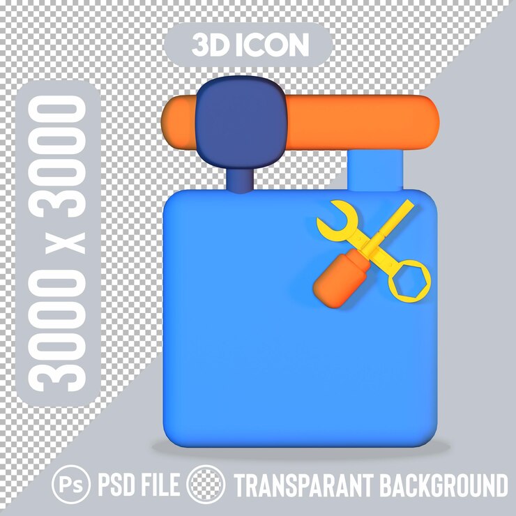 PSD 3d icon of a toolbox with wrench for maintenance and repair