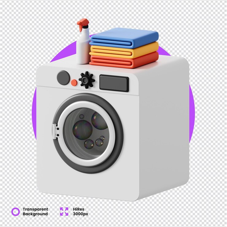 3D Icon of Washing Machine with Detergent and Clothes