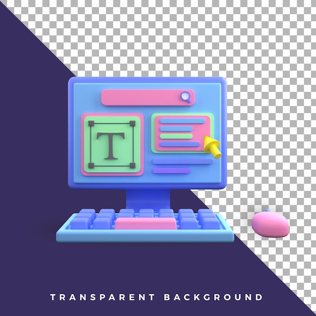 3d icon pc ui ux word aplication illustration colorful  isolated object assets high quality