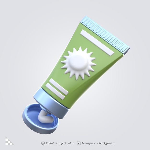 3D-Icon-Rendering einer Sonnencreme-Röhre zum Sonnenschutz