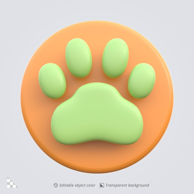 3D-Icon-Rendering eines Pfoten-Symbols für einen Tierladen
