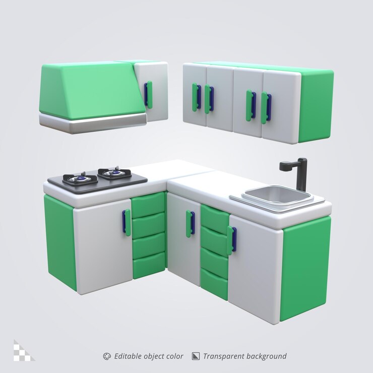 PSD 3d icon rendering of a kitchen set
