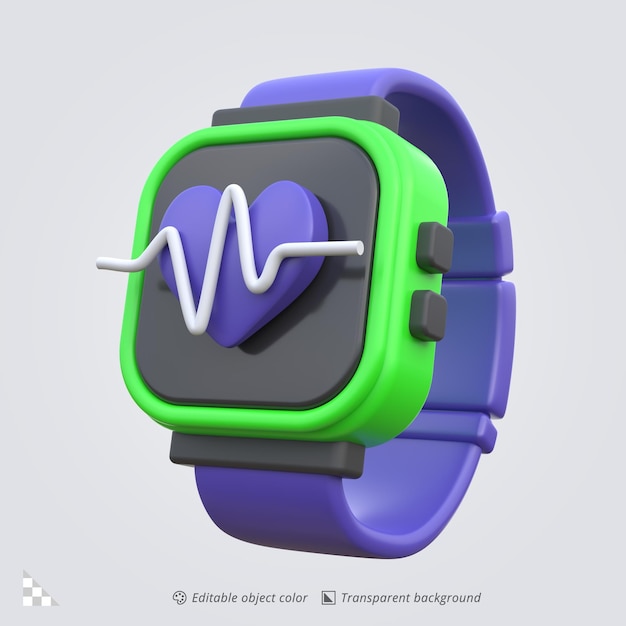 3D Icon Rendering of a Smartwatch Fitness Tracker with Heart Rate Monitor