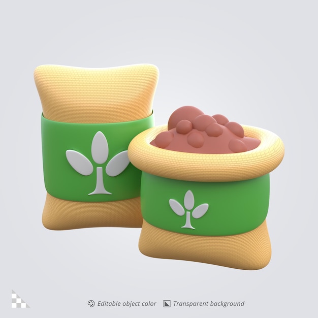 3D-Icon-Rendering von Düngemitteln und Bodenbeuteln