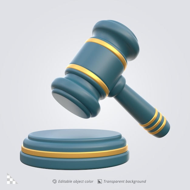 3D-Icon-Rendering von Richter Gavel auf einem Stand