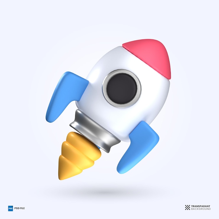 PSD 3d icon rocket cartoon 3d render illustration