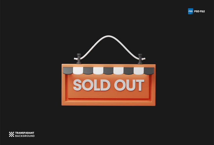 PSD 3d icon sold out sign board rendering illustration