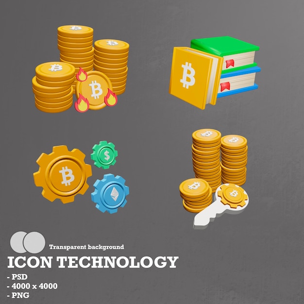 3D-Icon-Technologie, Blockchain und künstliche Intelligenz