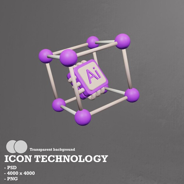 3D-Icon-Technologie, Blockchain und künstliche Intelligenz